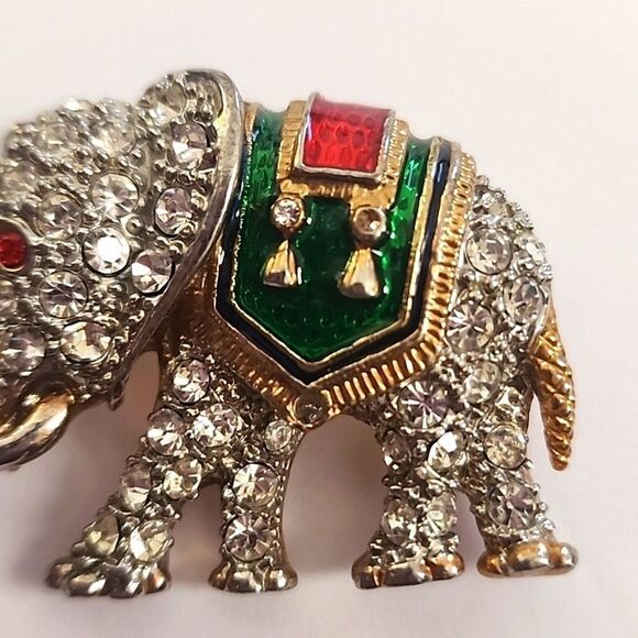 Elephant Unisex Brooch Crystal Enamel Figural Pin Vintage Fashion Jewelry - Picture 5 of 9
